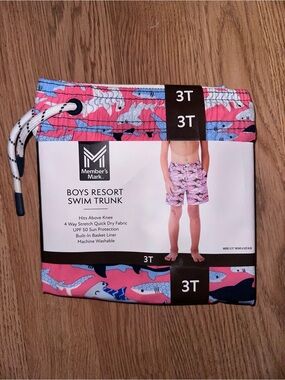 Member's Mark Boys' Pink Shark Print Swim Trunks - 3T